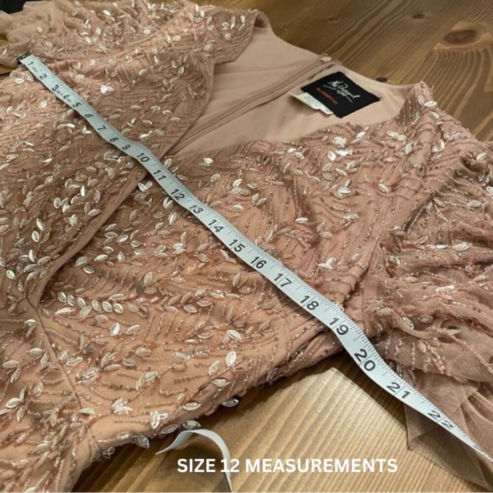 Mac Duggal Size 12 Nude Pink Embellished Flutter Sleeve Long Maxi Gown Dress - Picture 6 of 9